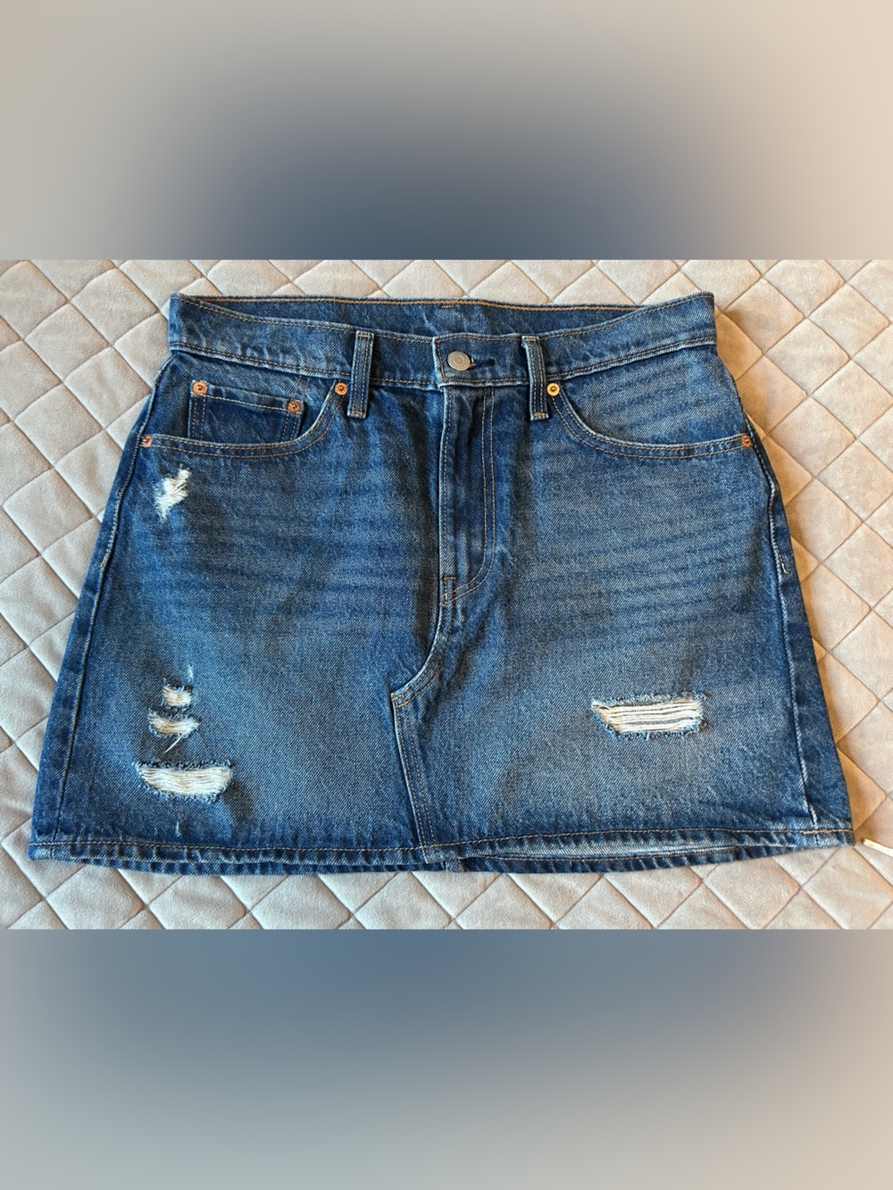 Levi's Dark Blue Distressed Denim Mini Skirt